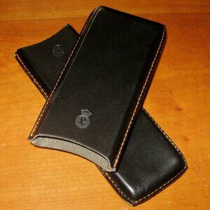 Churchill Cigar Case w L Crown Black Leather Slide Cigar Holder Hand Made Italy